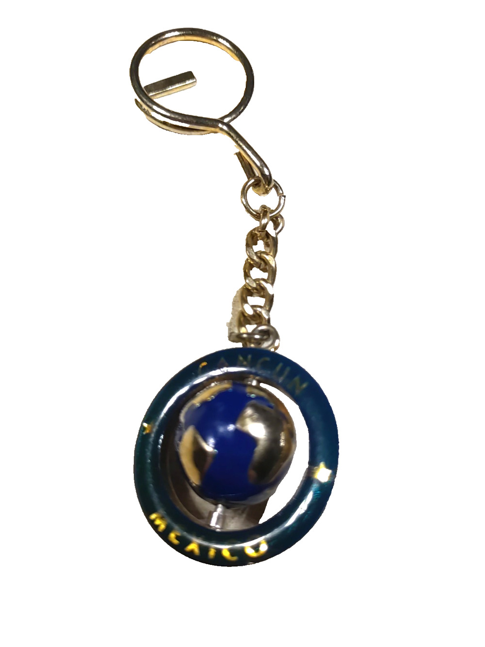Cancun Mexico Spinner World Souvenir Keychain Gold Tone Green Traveler...